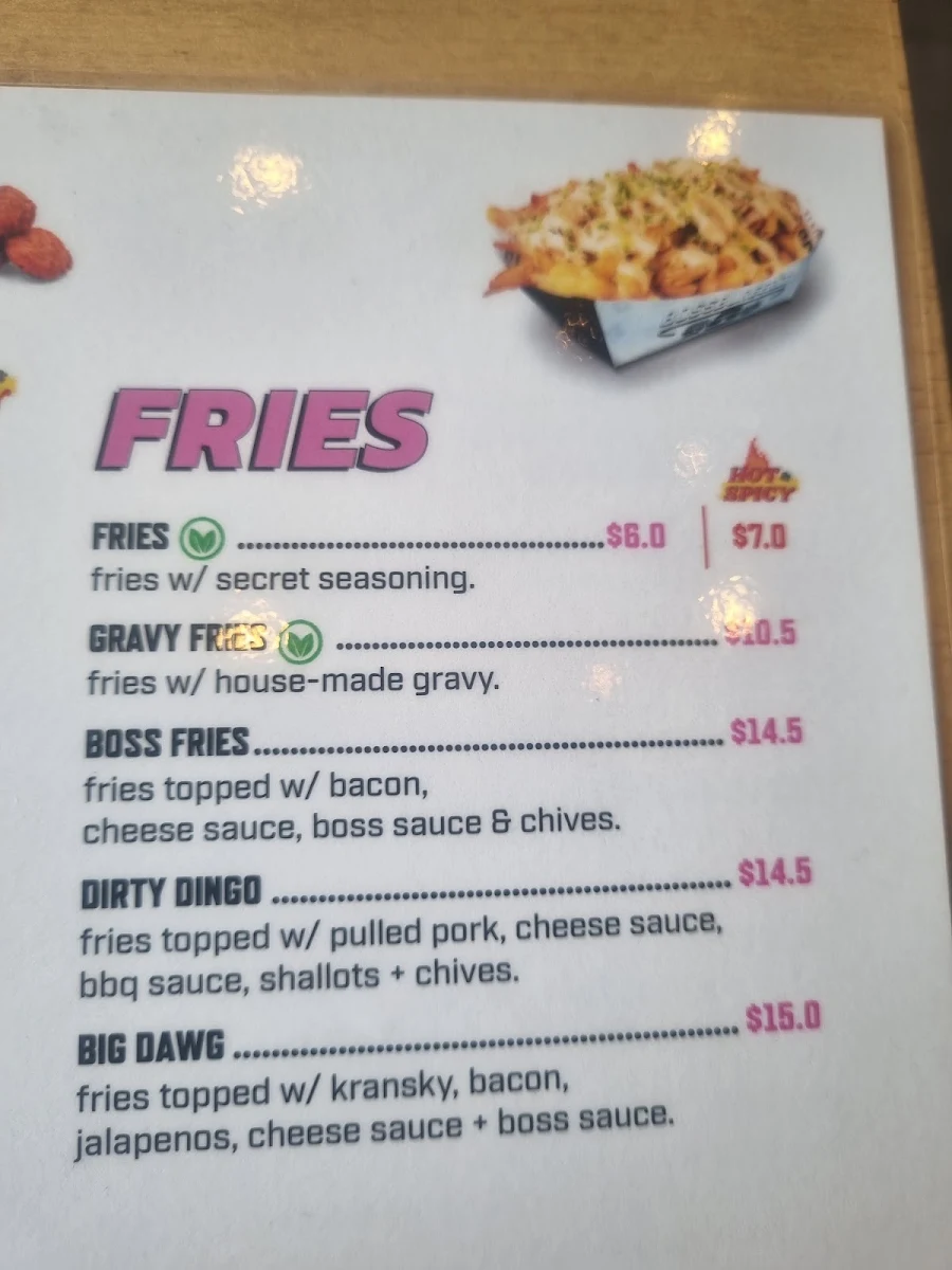 Menu, Boss Burger Co. Kingston