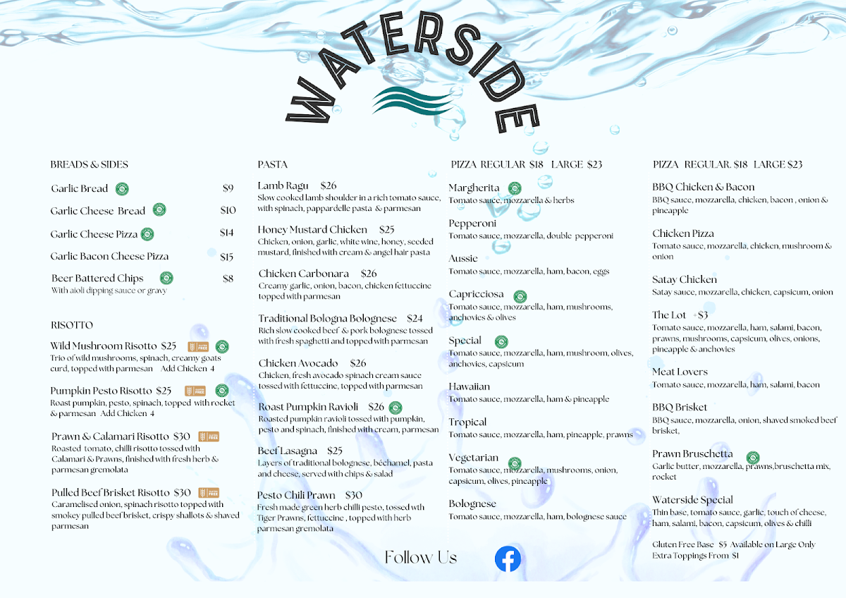 Menu, Waterside Pizza Pasta & Grill