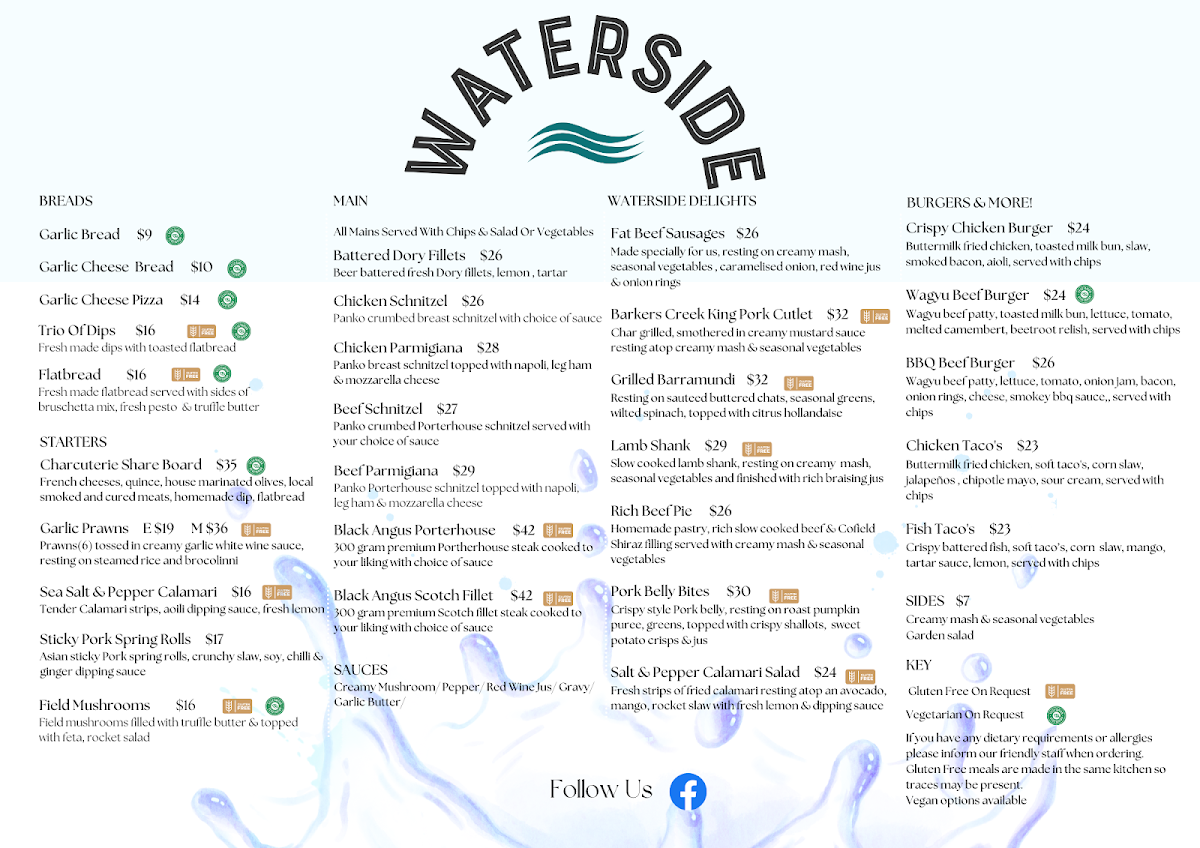 Menu, Waterside Pizza Pasta & Grill
