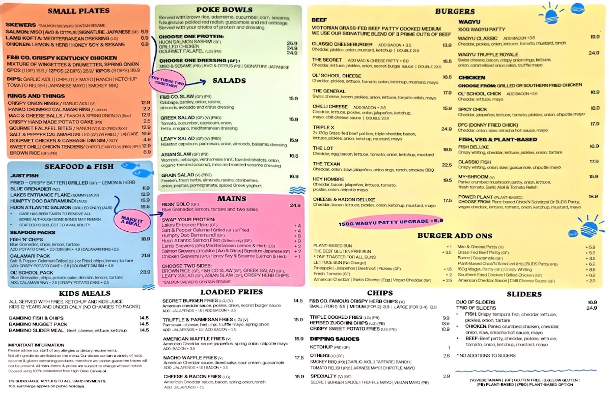 Menu, The Fish & Burger Co. | Home to Yo-Lo Frozen Yoghurt & Acai