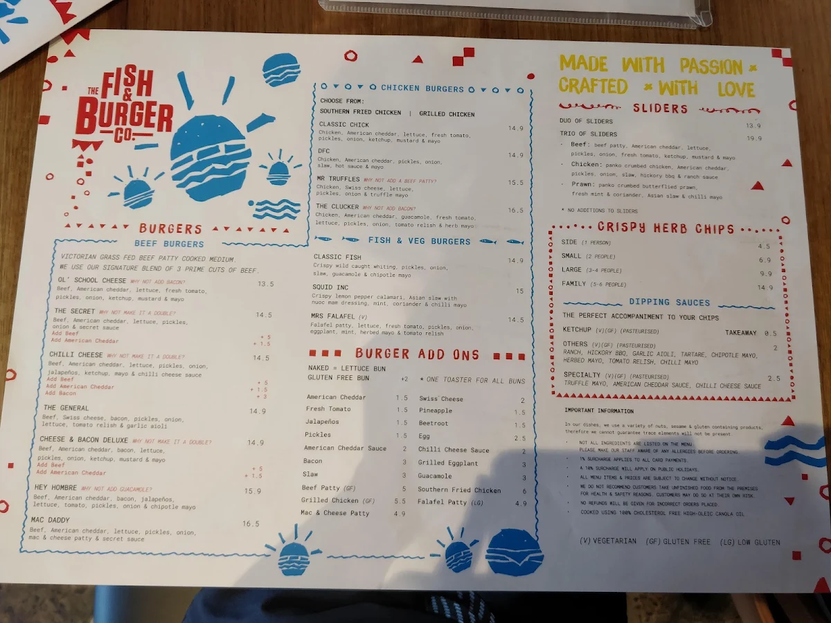 Menu, The Fish & Burger Co. | Home to Yo-Lo Frozen Yoghurt & Acai