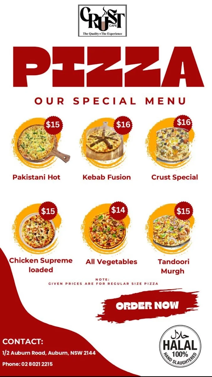 Menu, Crust Cafe