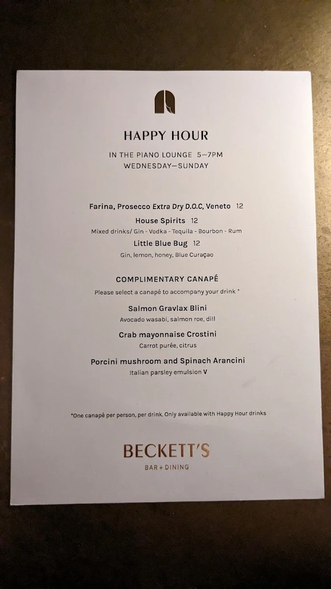 Menu, Chez Beckett's