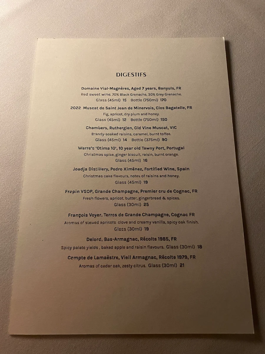 Menu, Chez Beckett's