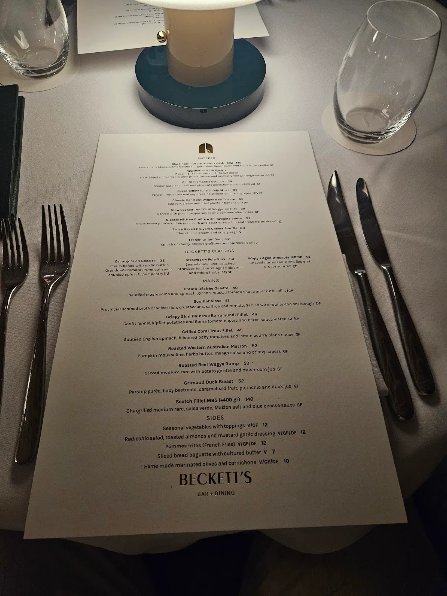 Menu, Chez Beckett's