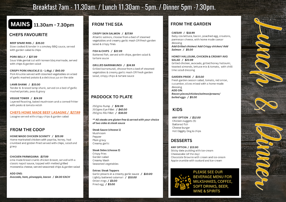 Menu, Tamborine Beer Garden