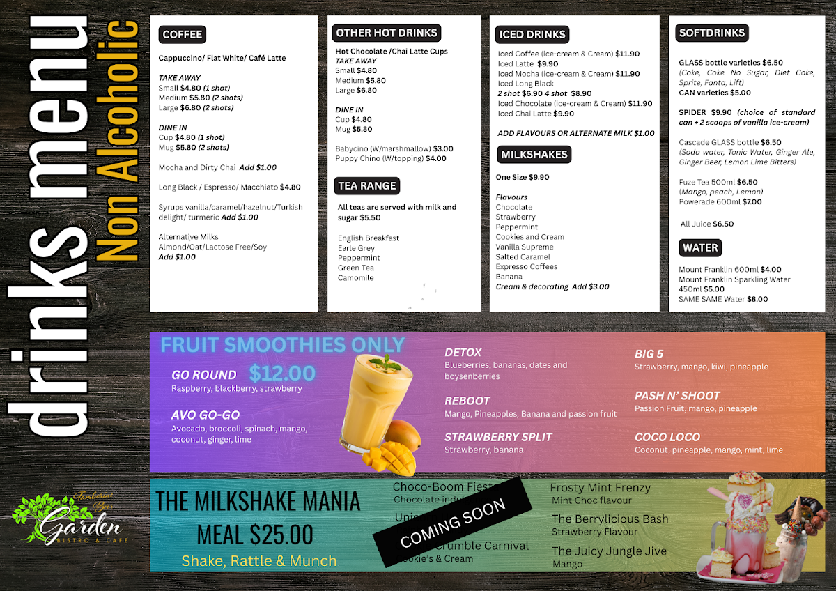 Menu, Tamborine Beer Garden