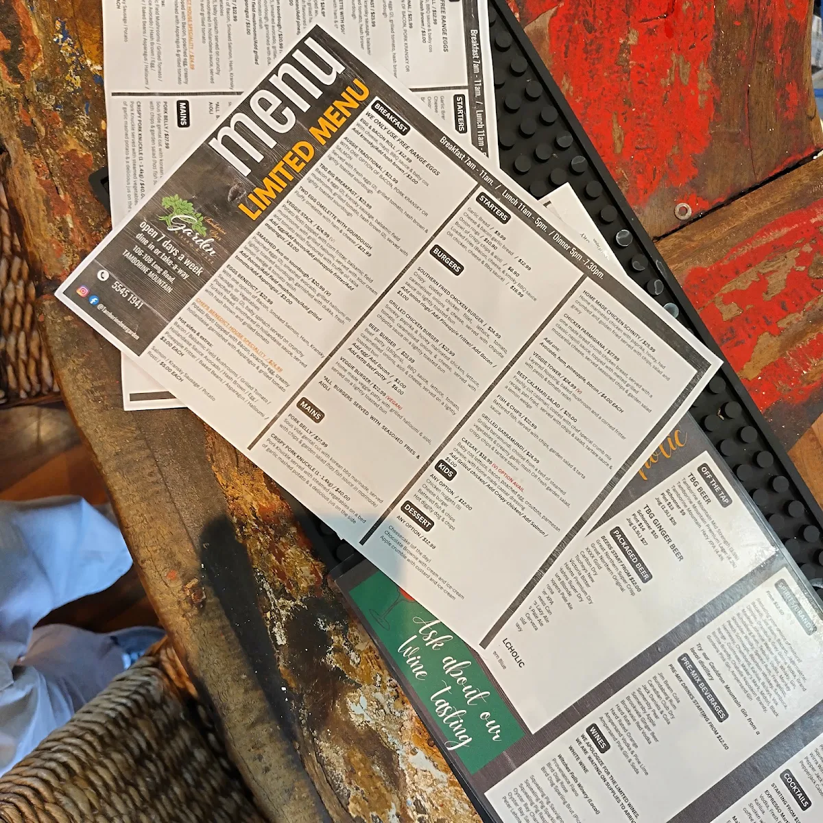 Menu, Tamborine Beer Garden