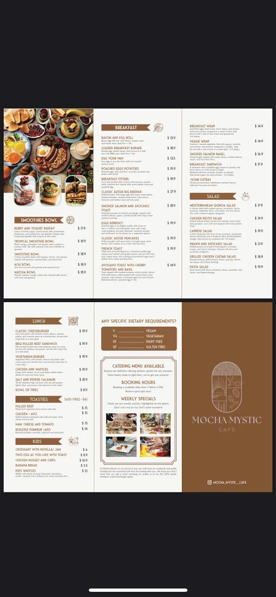 Menu, Mocha Mystic Cafe
