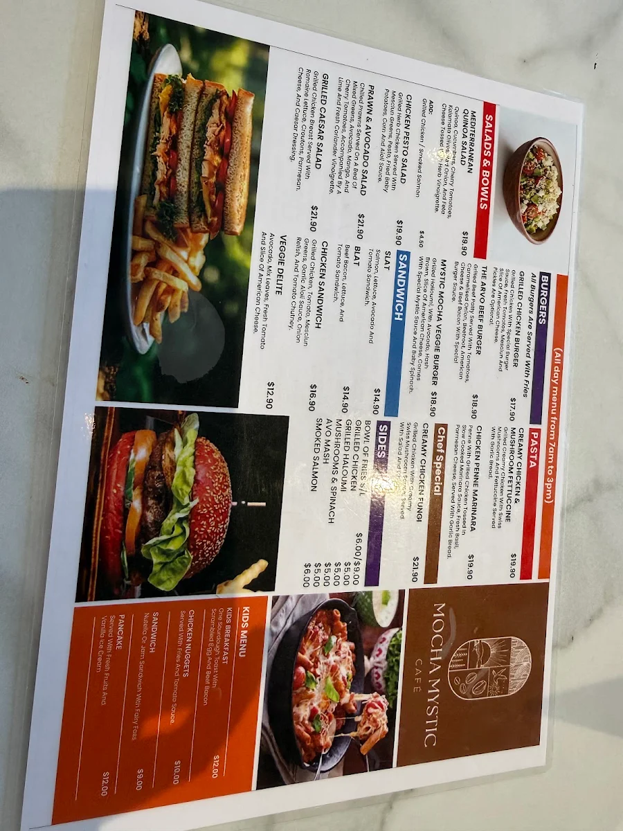 Menu, Mocha Mystic Cafe