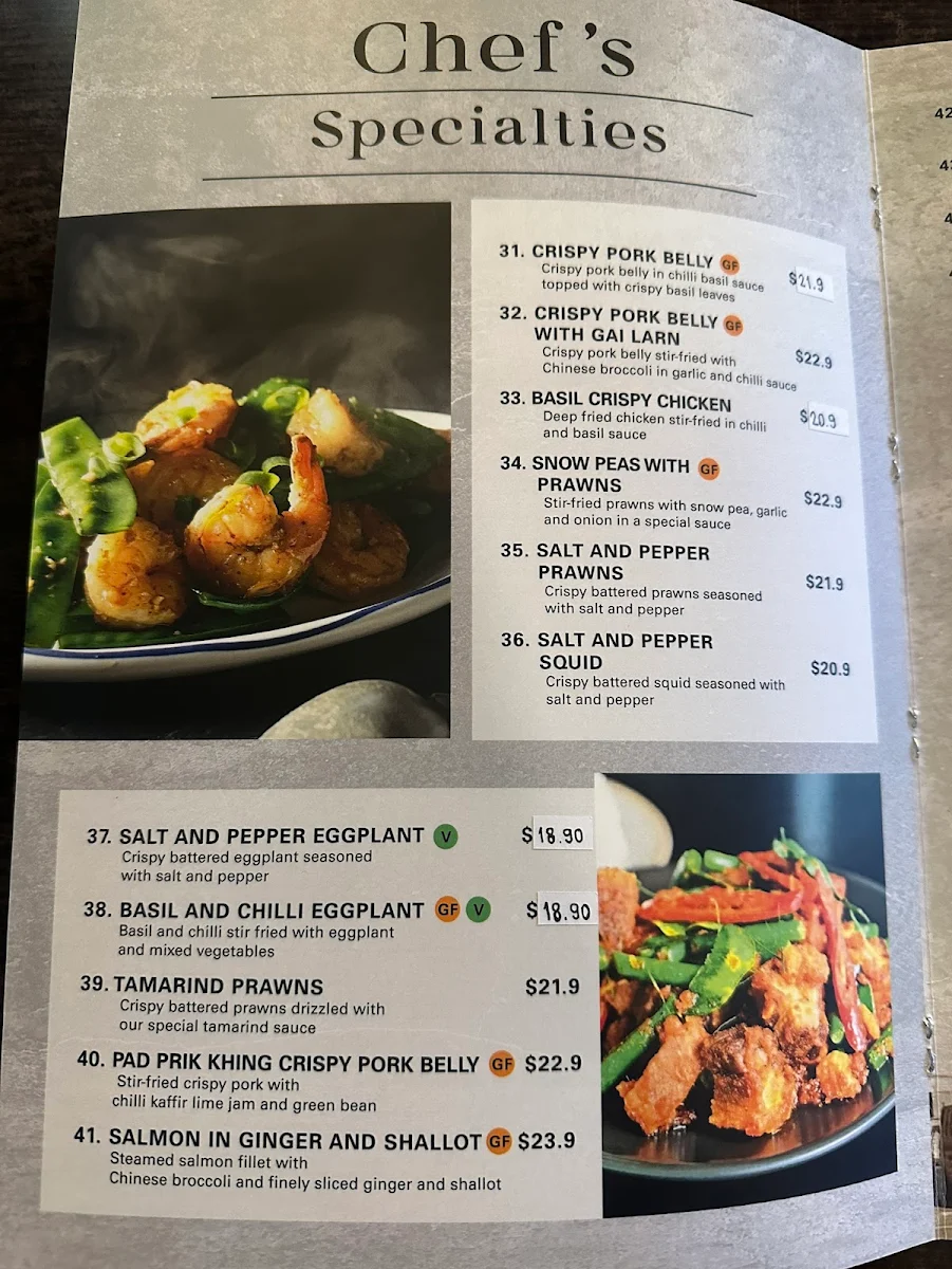 Menu, Thai Old Town Restaurant