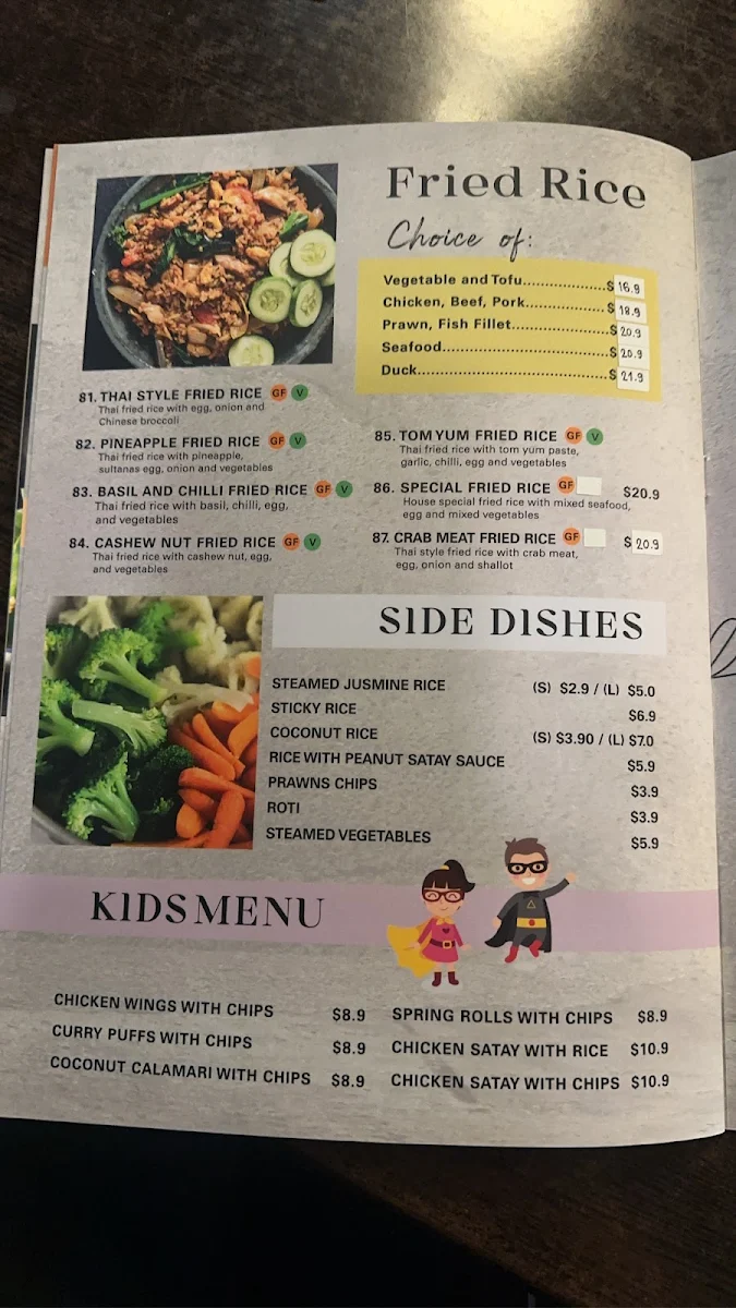 Menu, Thai Old Town Restaurant