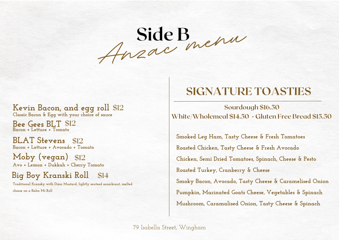 Menu, Side B Cafe