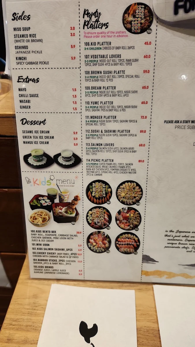 Menu, Yume Sushi