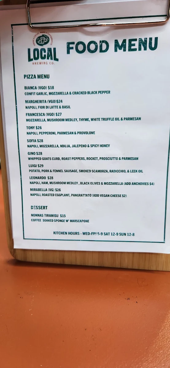 Menu, Local Brewing Co. Taproom & Pizza Kitchen