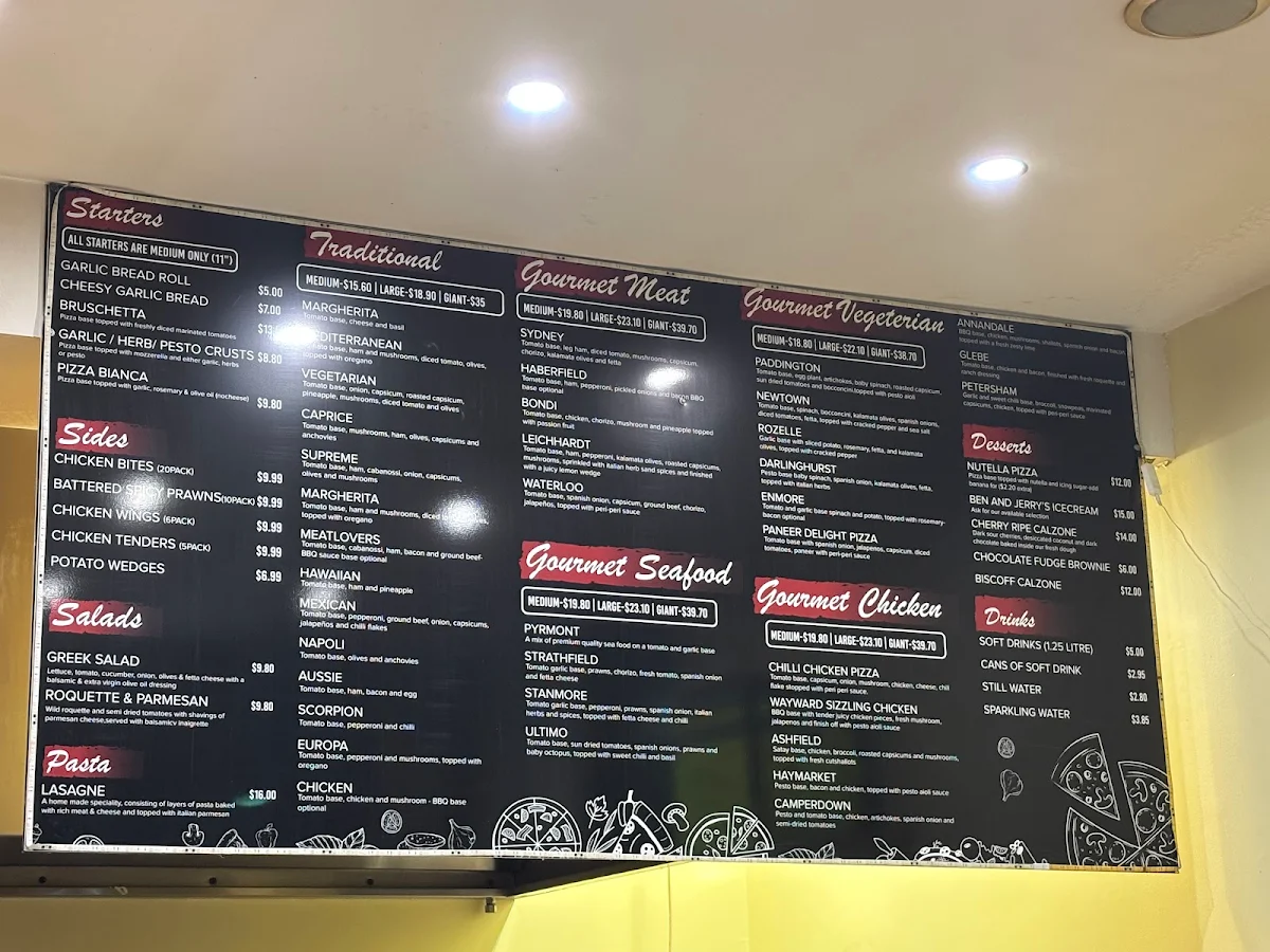 Menu, Urban Pizza Bar