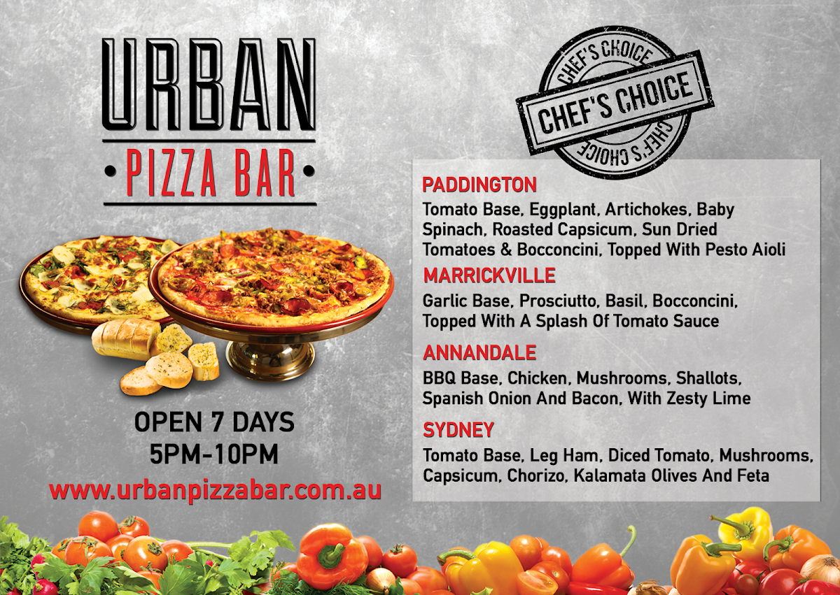 Menu, Urban Pizza Bar