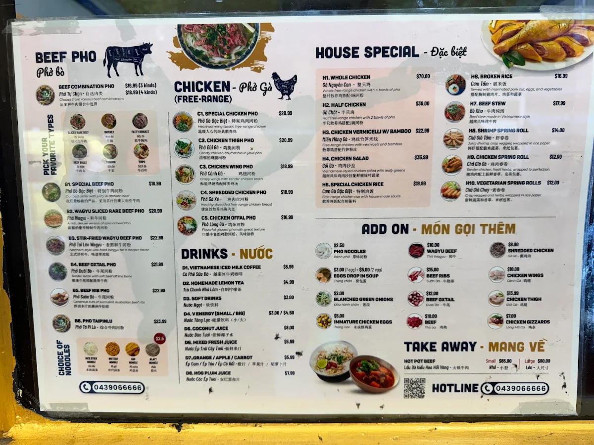 Menu, Mr PHO Hoa Hoi Vang