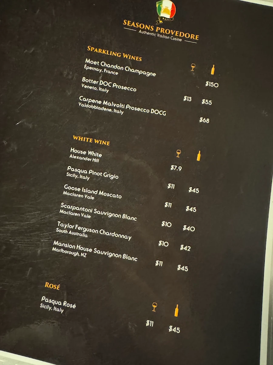 Menu, Seasons Provedore