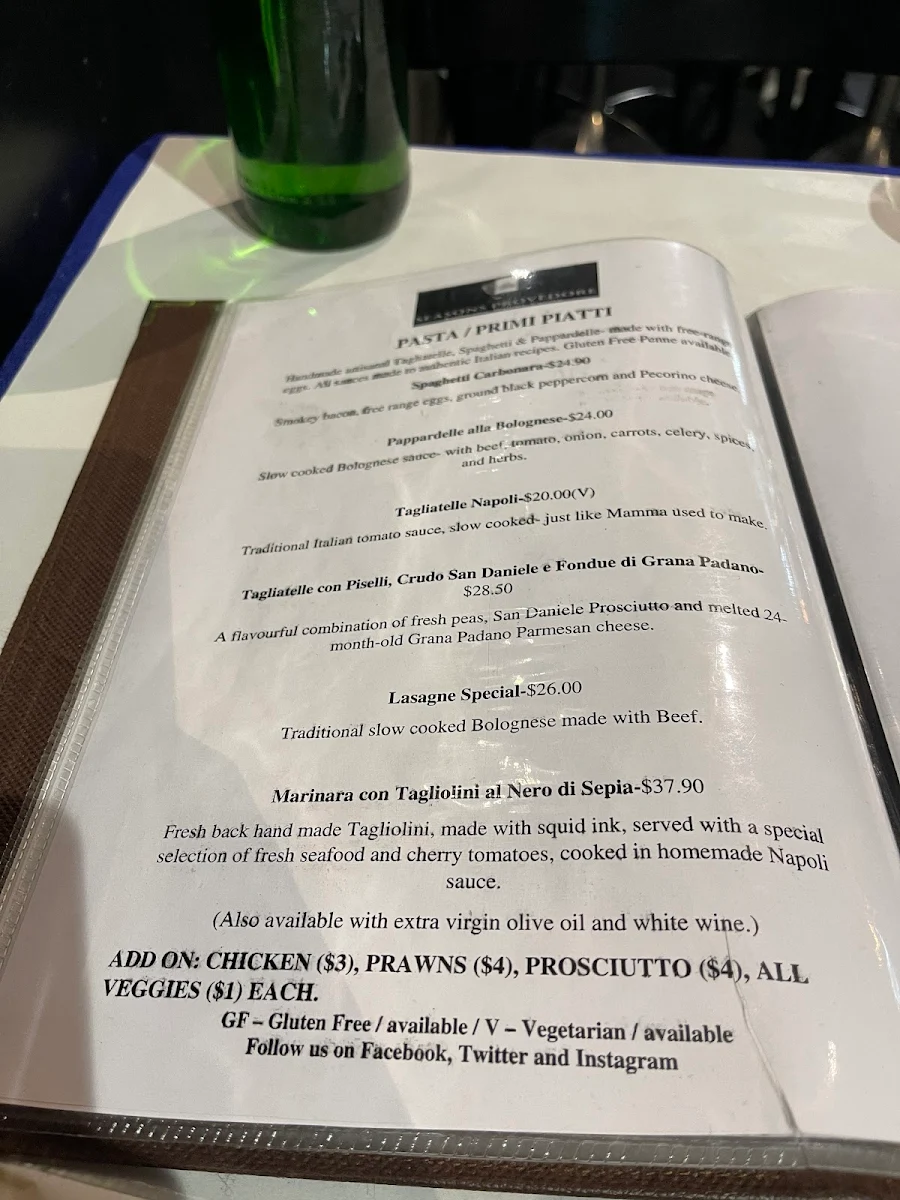 Menu, Seasons Provedore