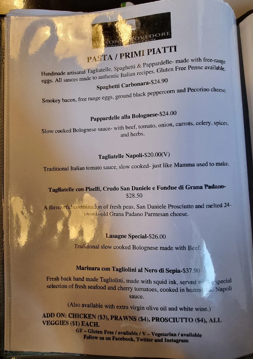 Menu, Seasons Provedore