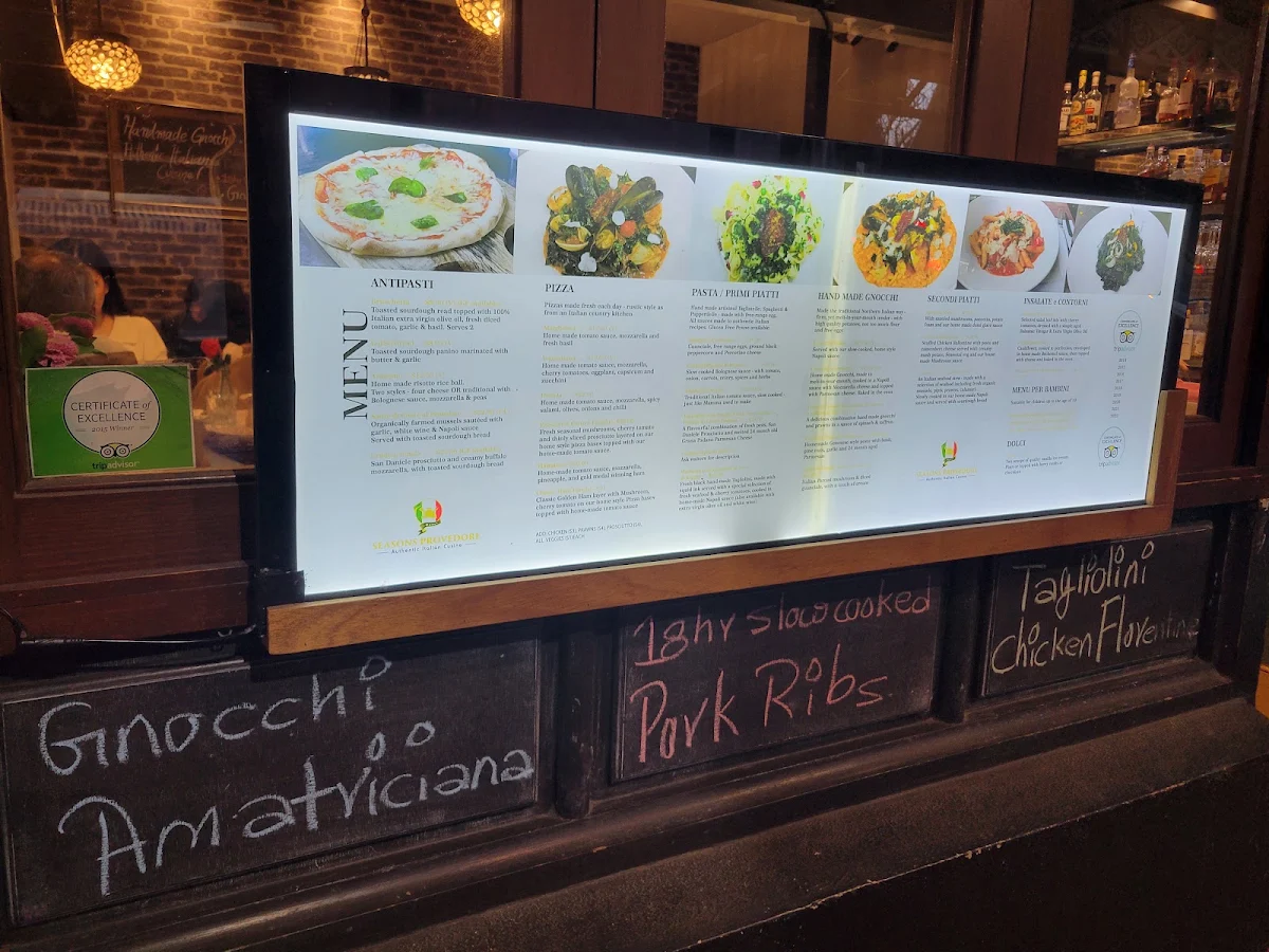 Menu, Seasons Provedore