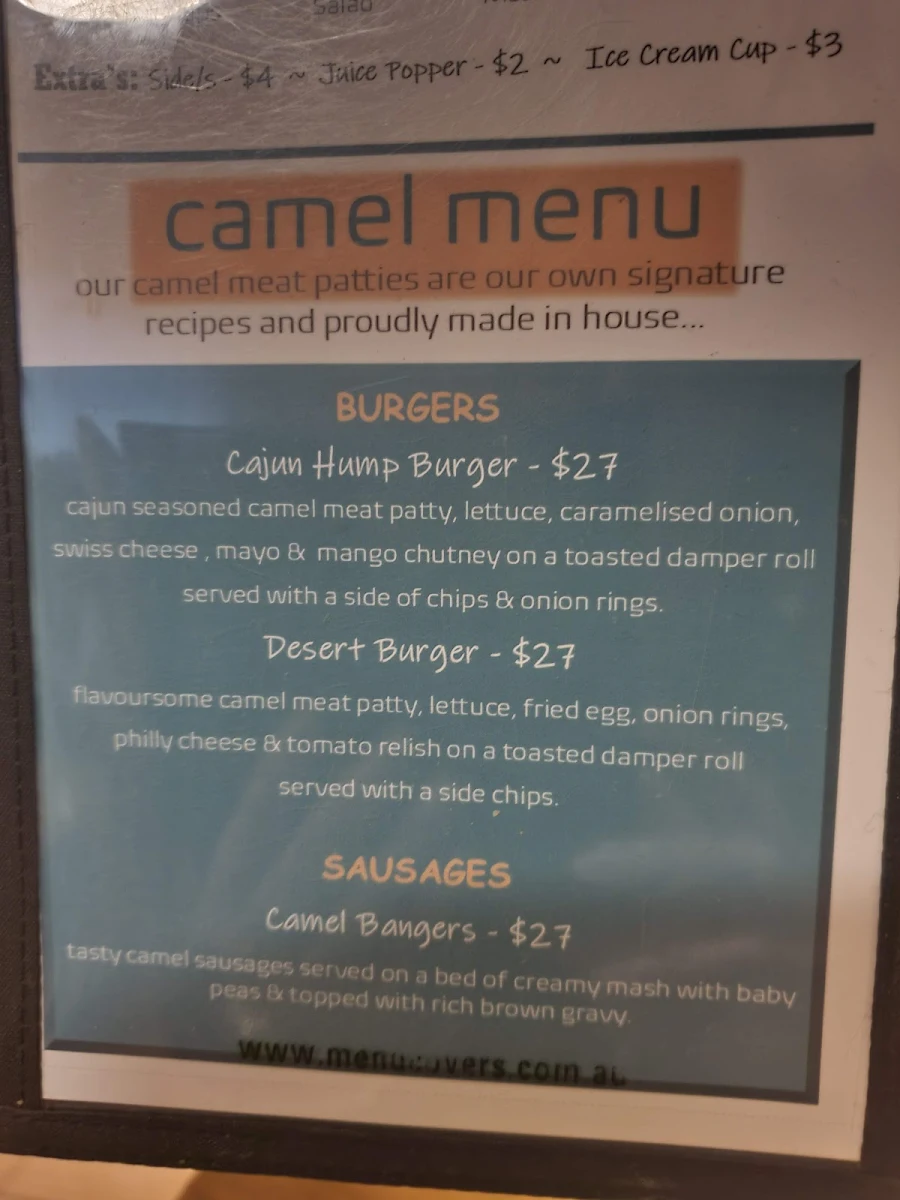 Menu, The Australian Hotel Motel Boulia