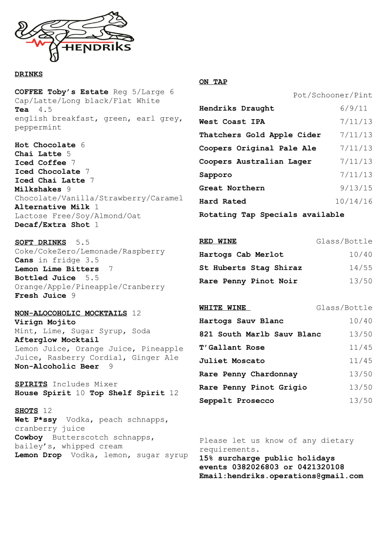 Menu, Hendriks