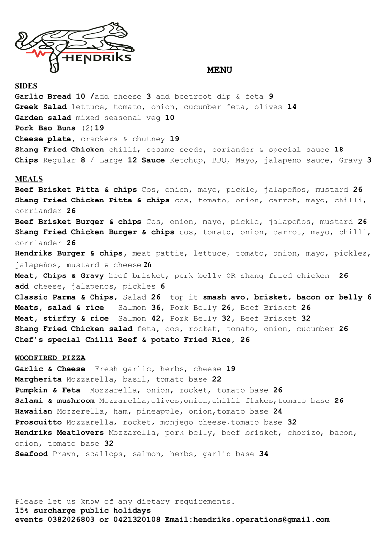 Menu, Hendriks