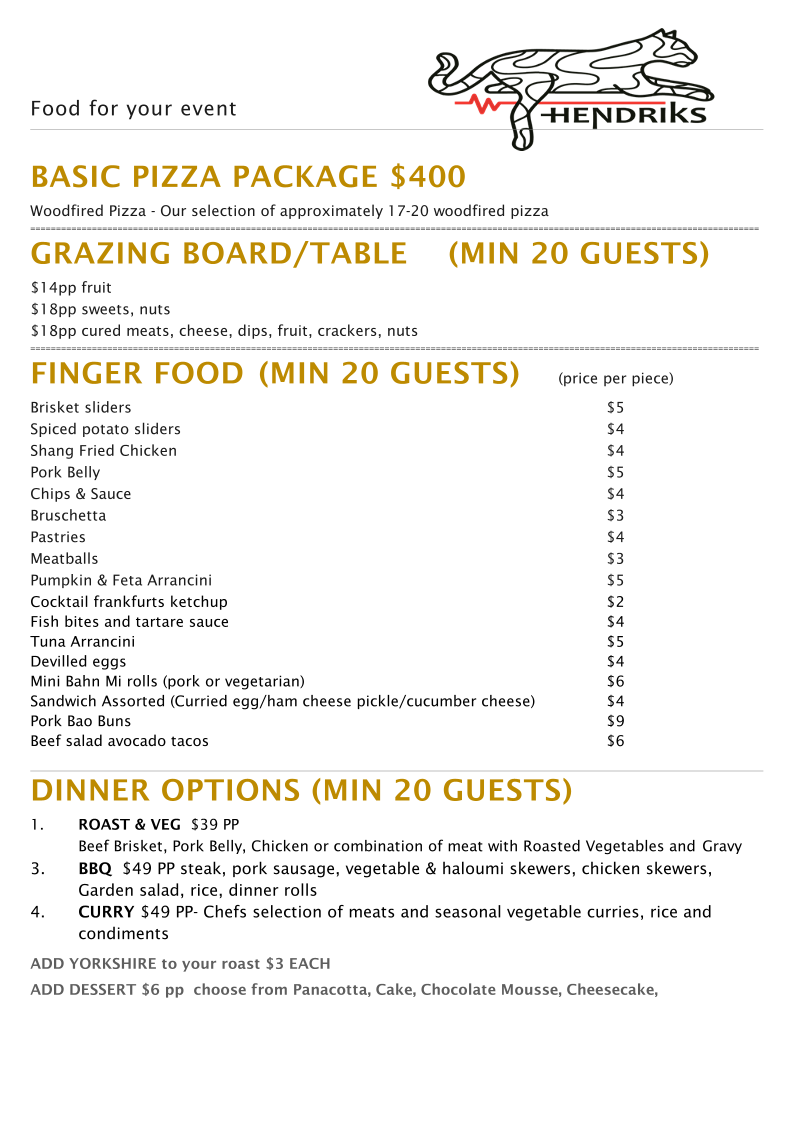 Menu, Hendriks