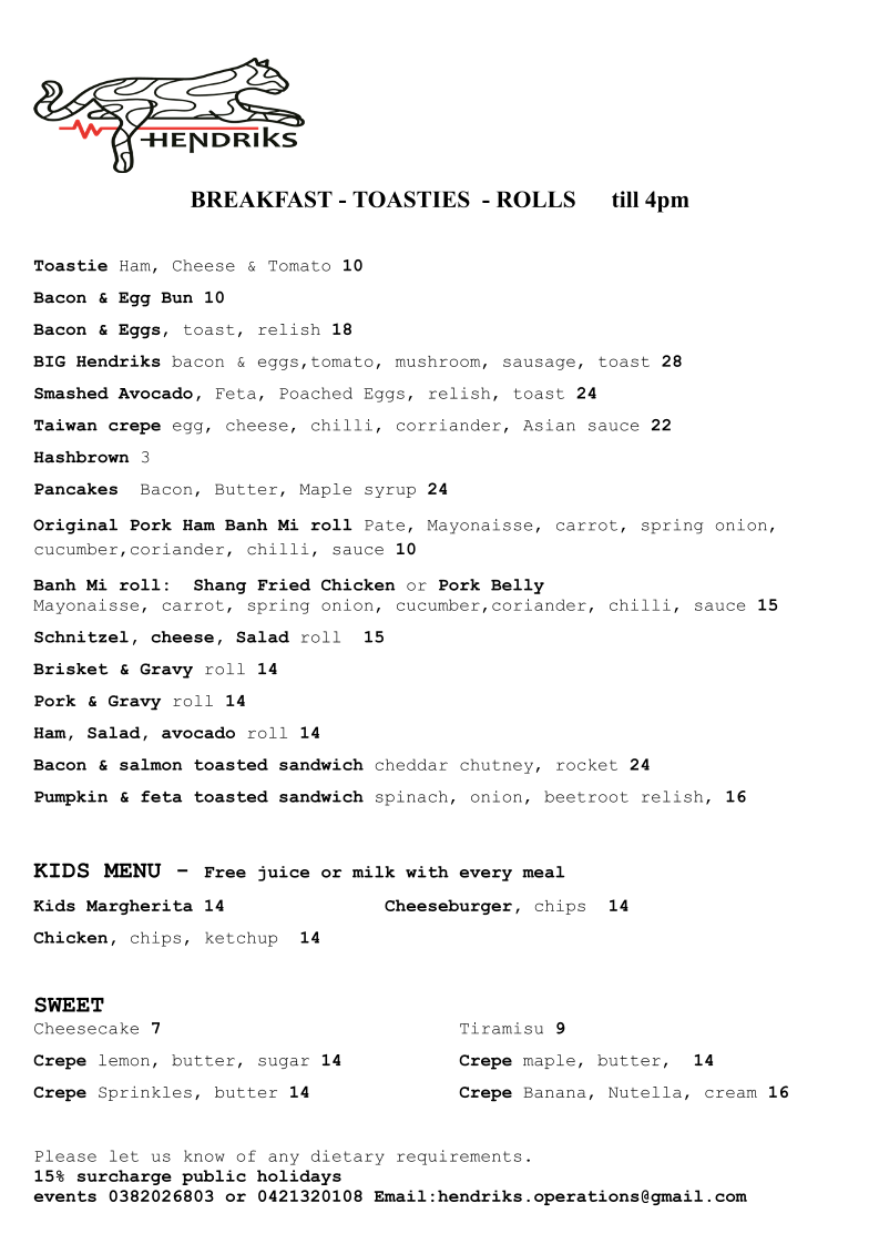 Menu, Hendriks