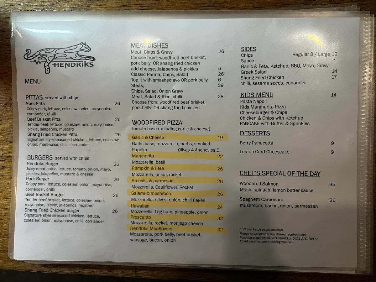 Menu, Hendriks