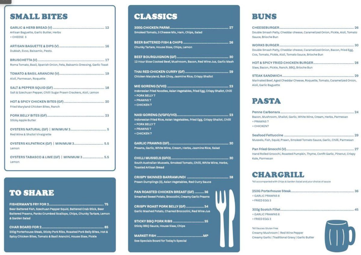 Menu, The Kwinana Local Bar and Bistro