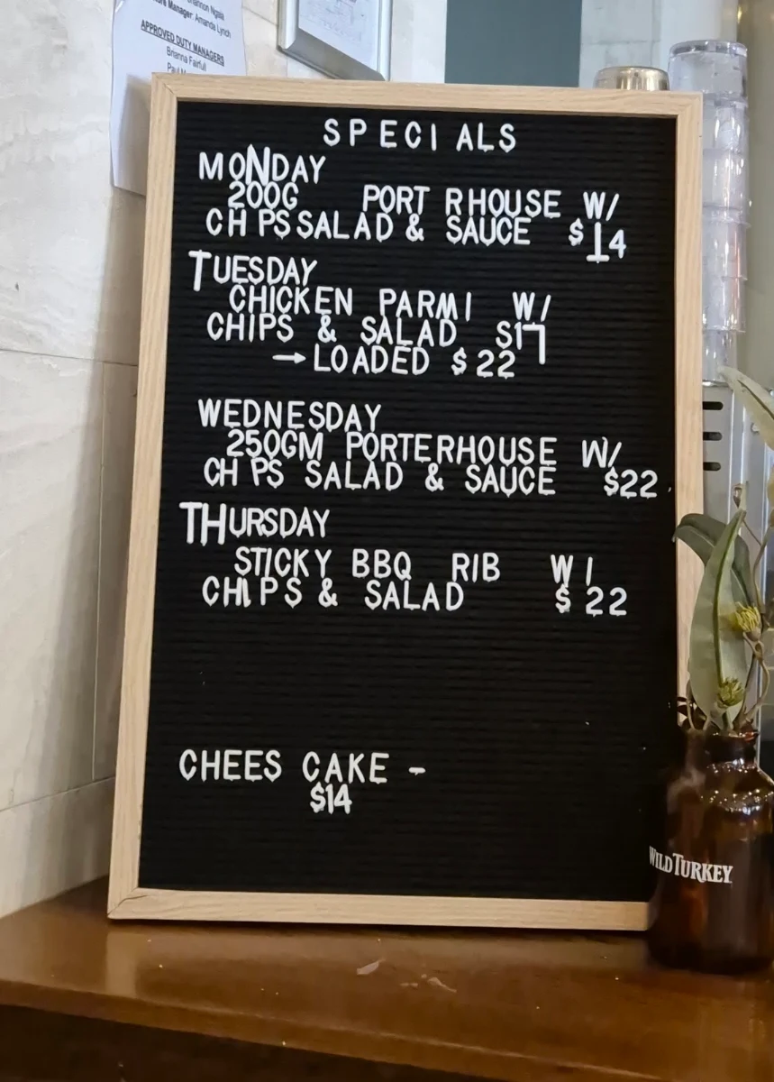 Menu, The Kwinana Local Bar and Bistro