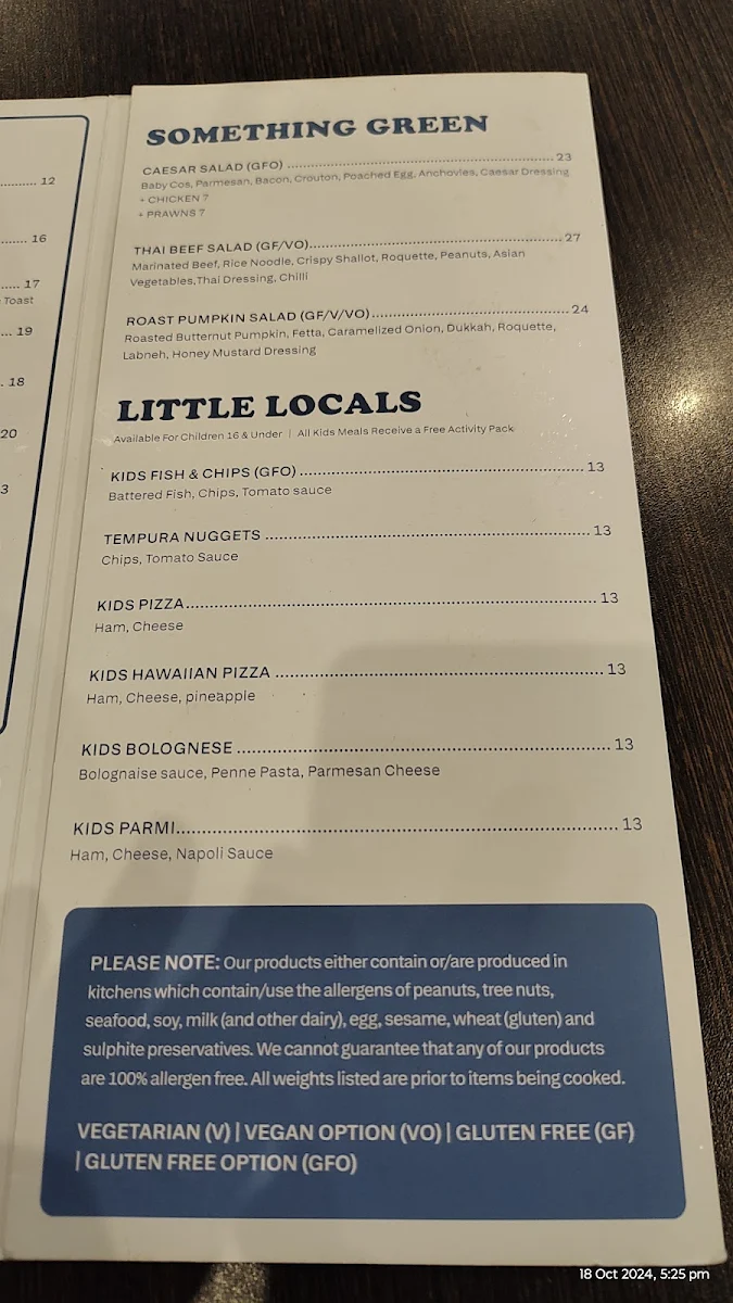 Menu, The Kwinana Local Bar and Bistro