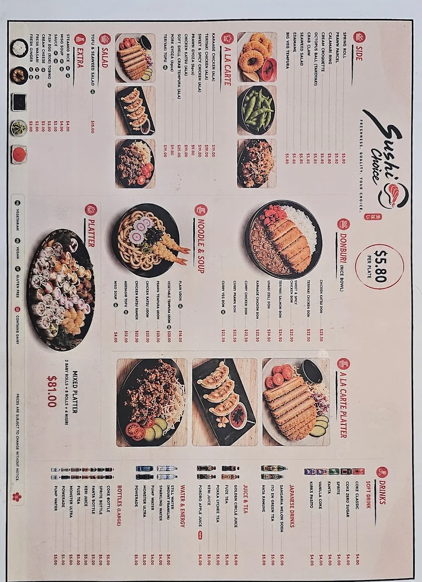 Menu, Sushi Choice - Lismore Central