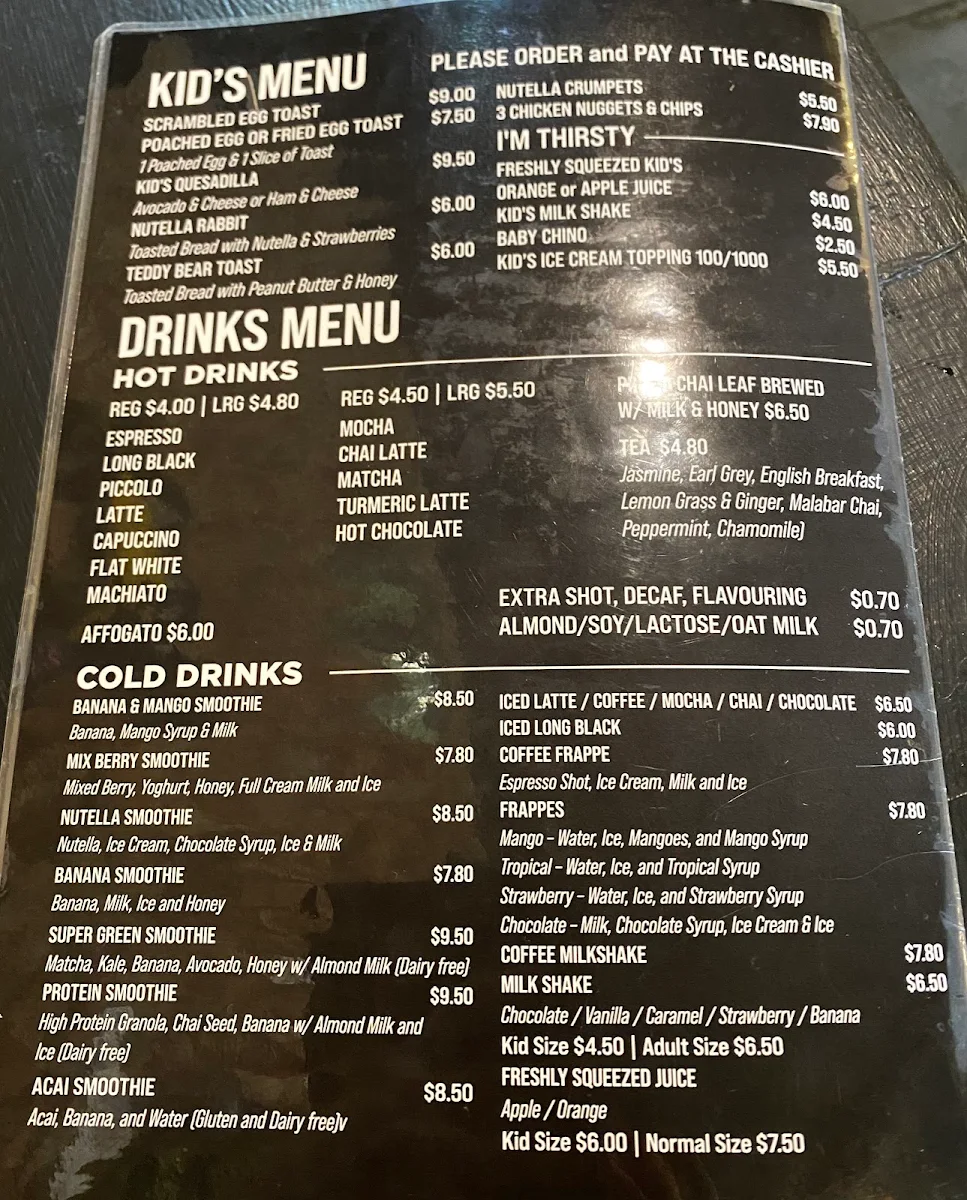 Menu, Vertical Espresso