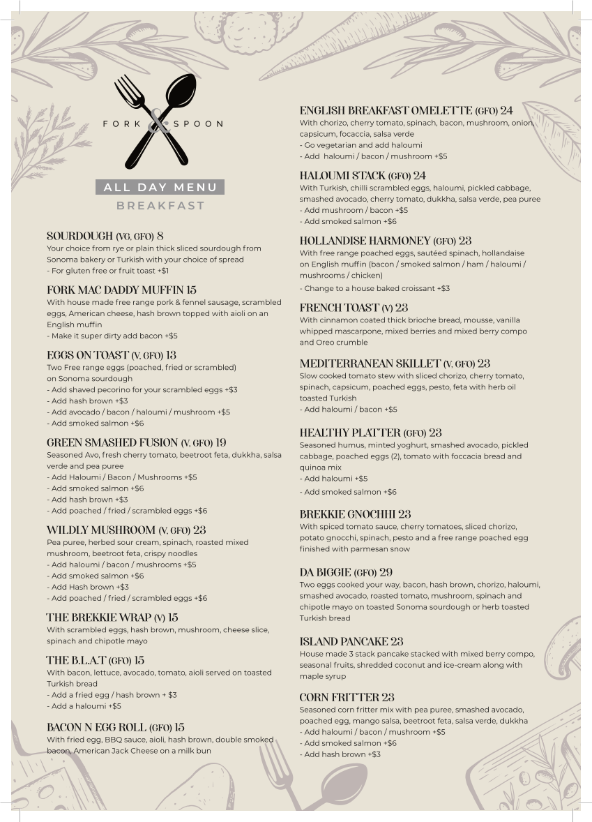 Menu, Fork & Spoon