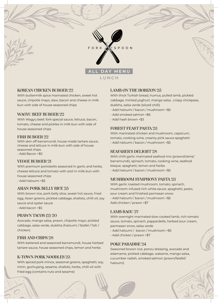 Menu, Fork & Spoon