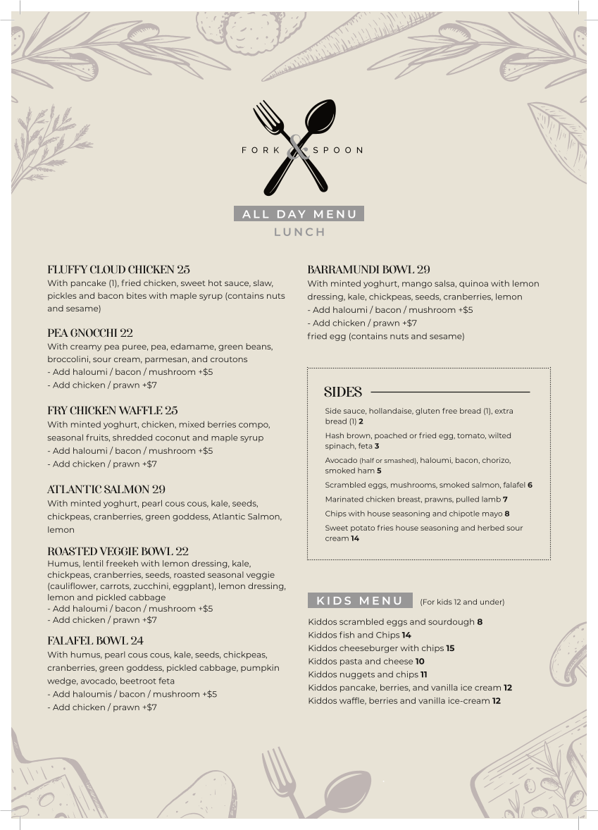 Menu, Fork & Spoon