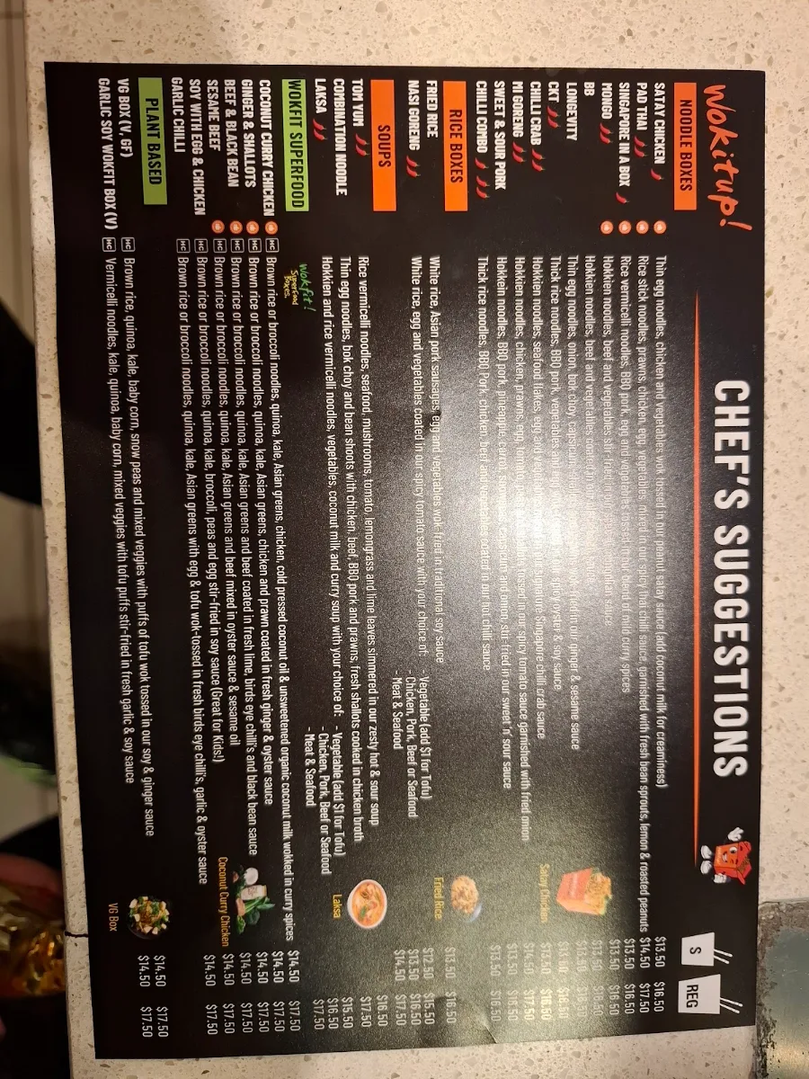 Menu, Wokitup! Braddon