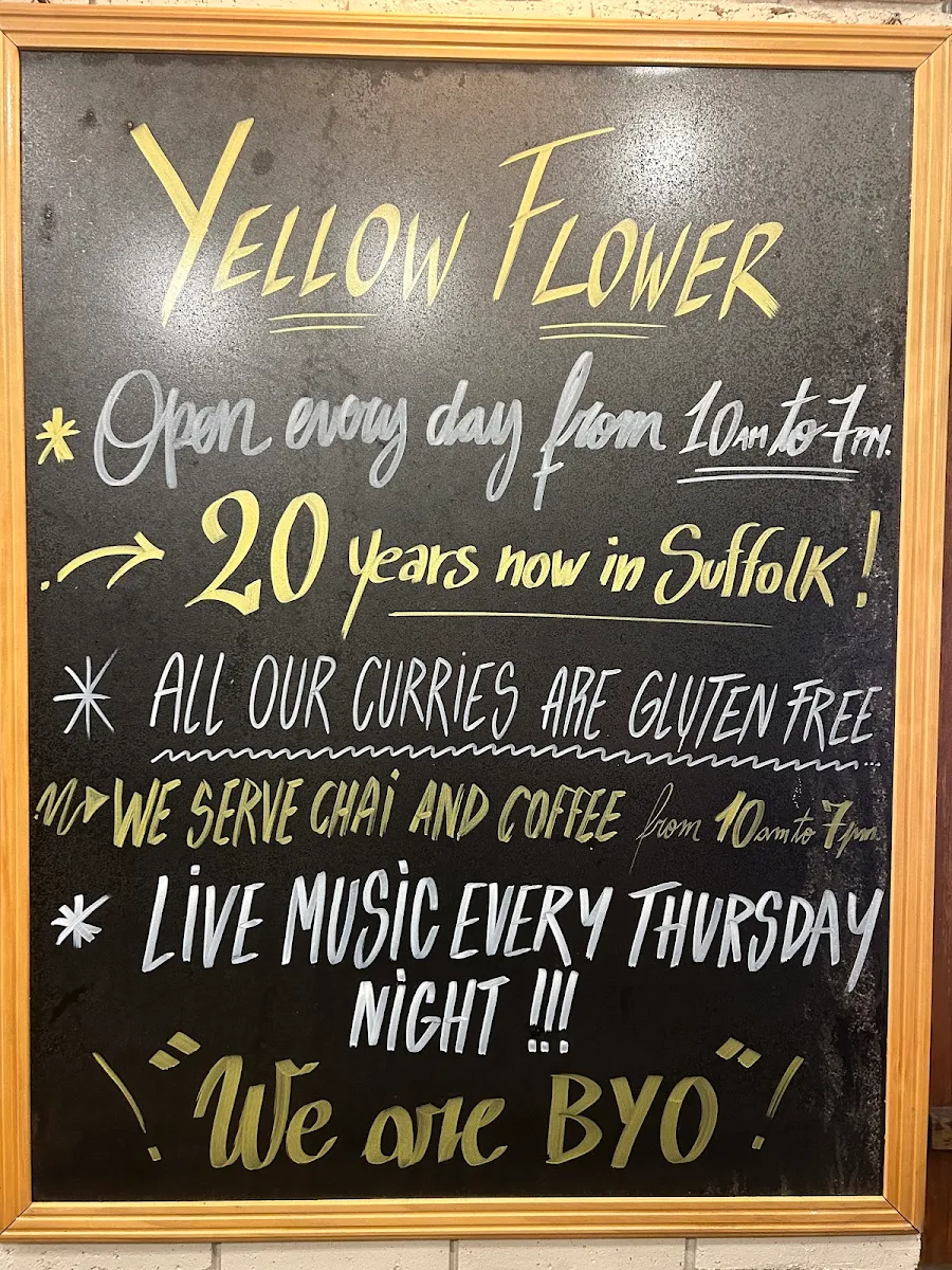 Menu, Yellow Flower Indian Diner