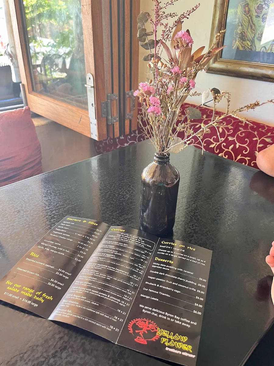 Menu, Yellow Flower Indian Diner