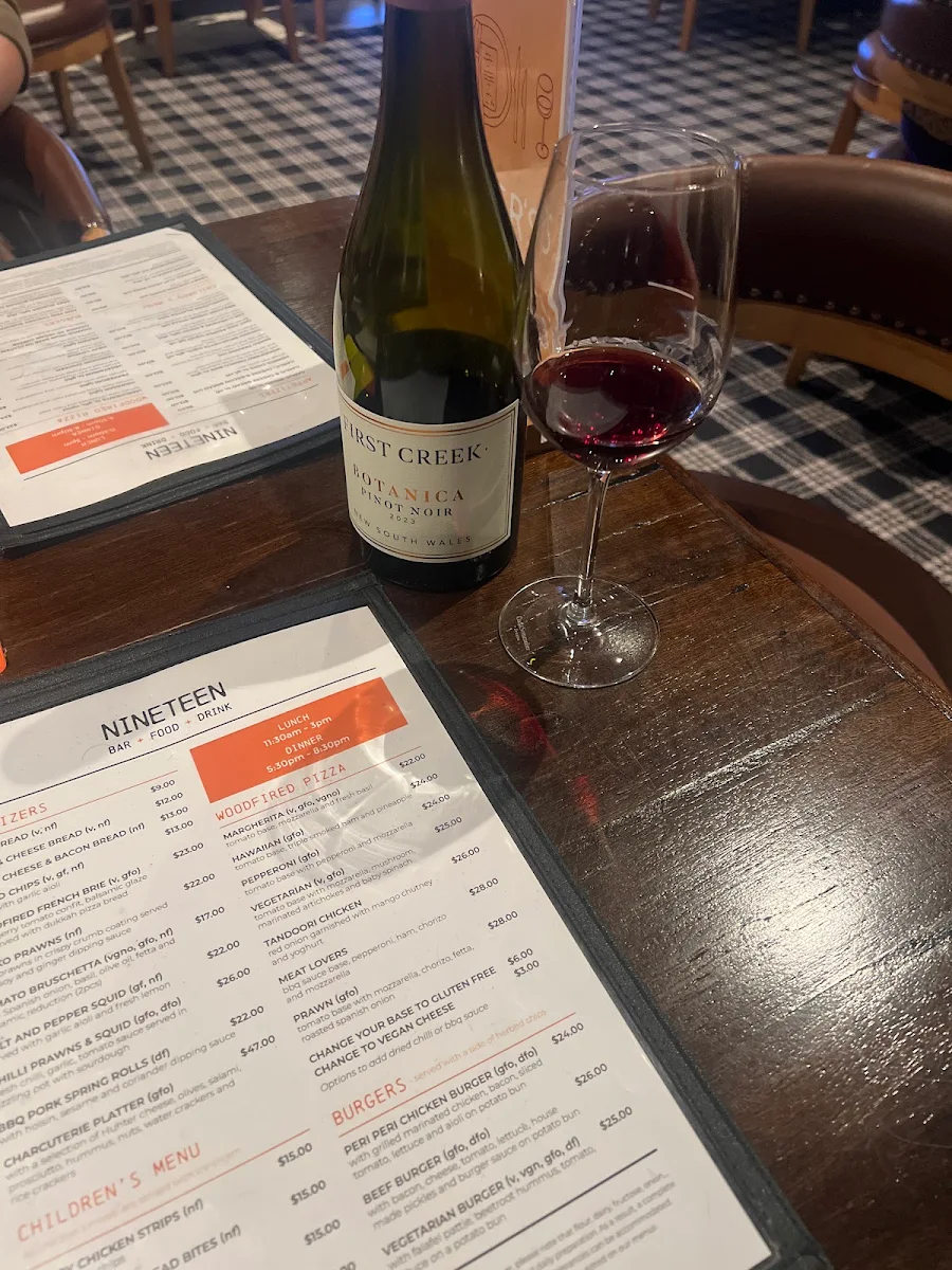 Menu, NINETEEN Hunter Valley
