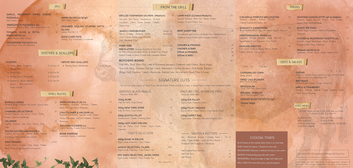 Menu, Osso Penrith