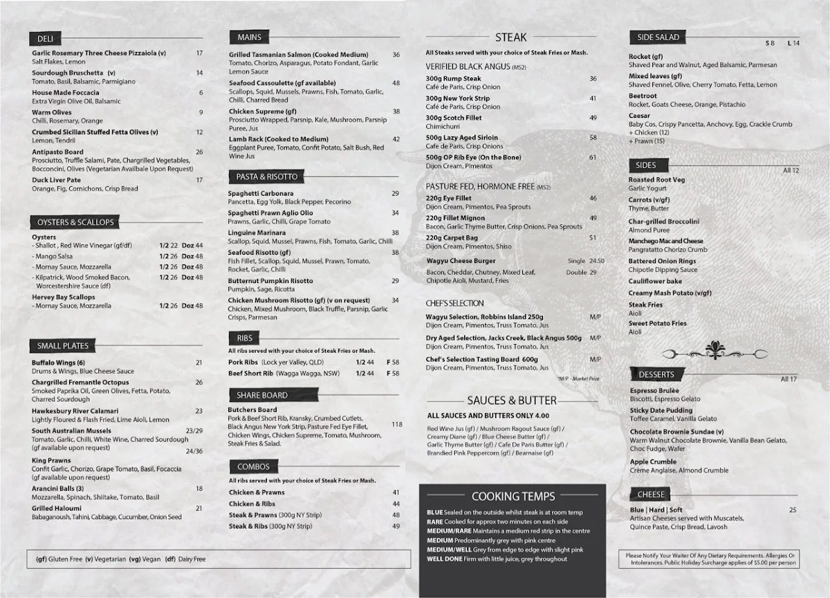 Menu, Osso Penrith