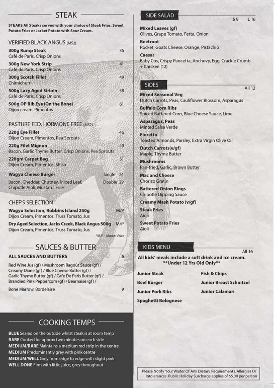 Menu, Osso Penrith