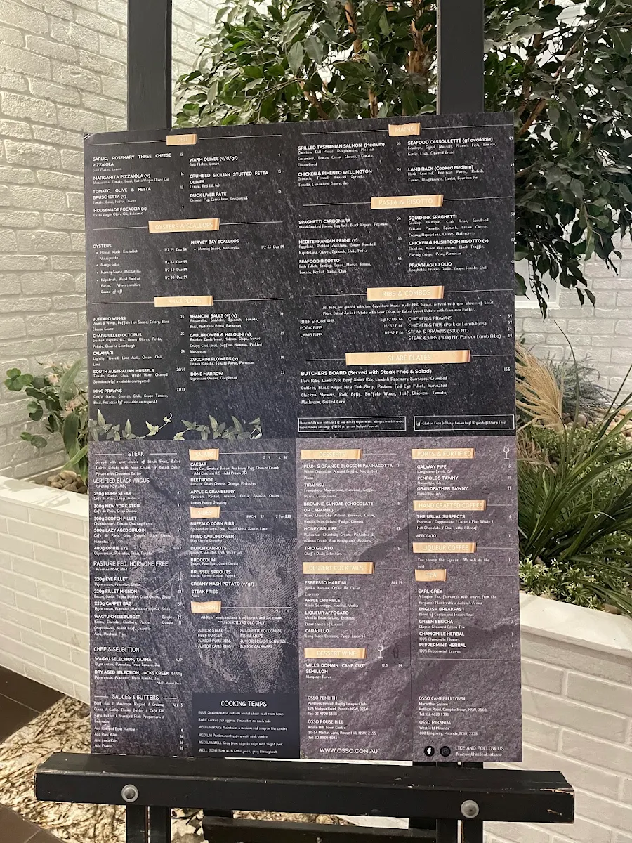 Menu, Osso Penrith