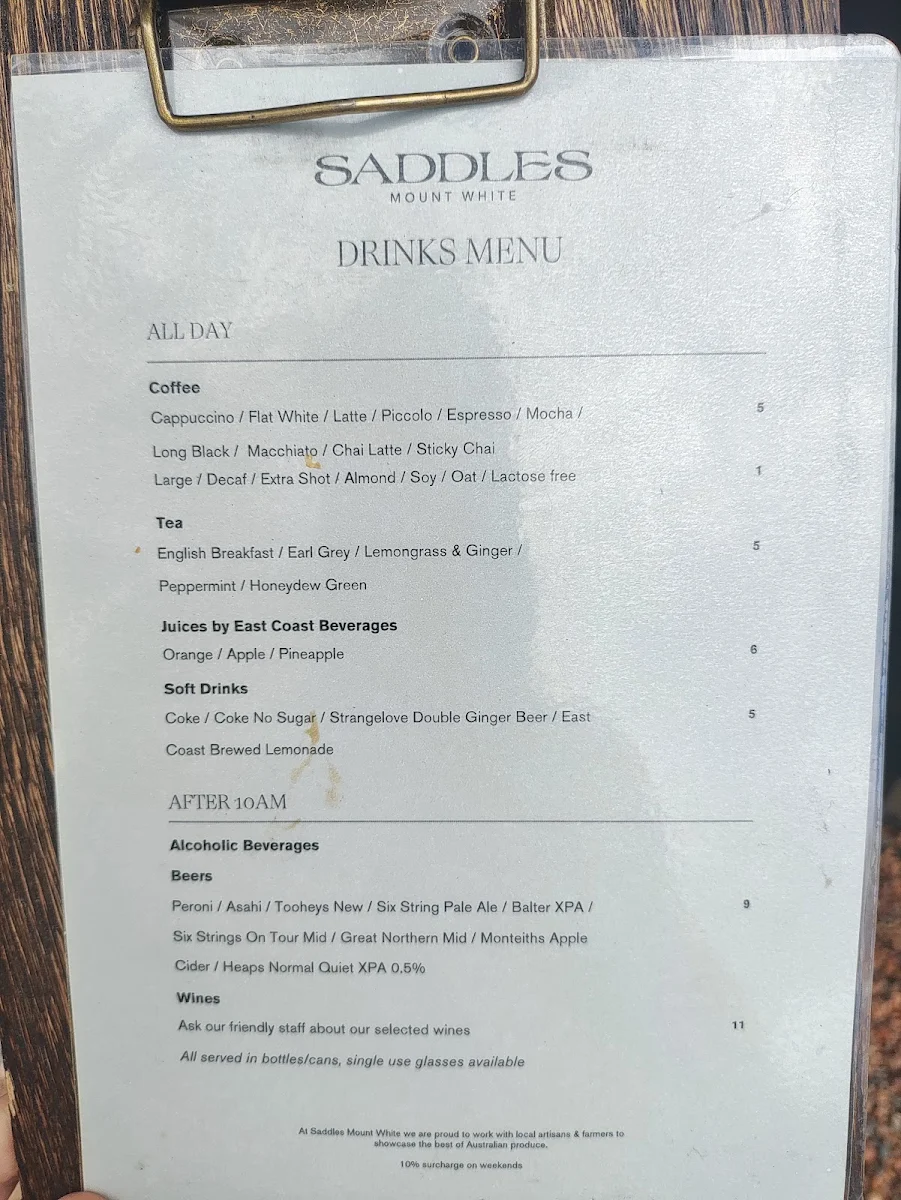 Menu, Saddles Mount White