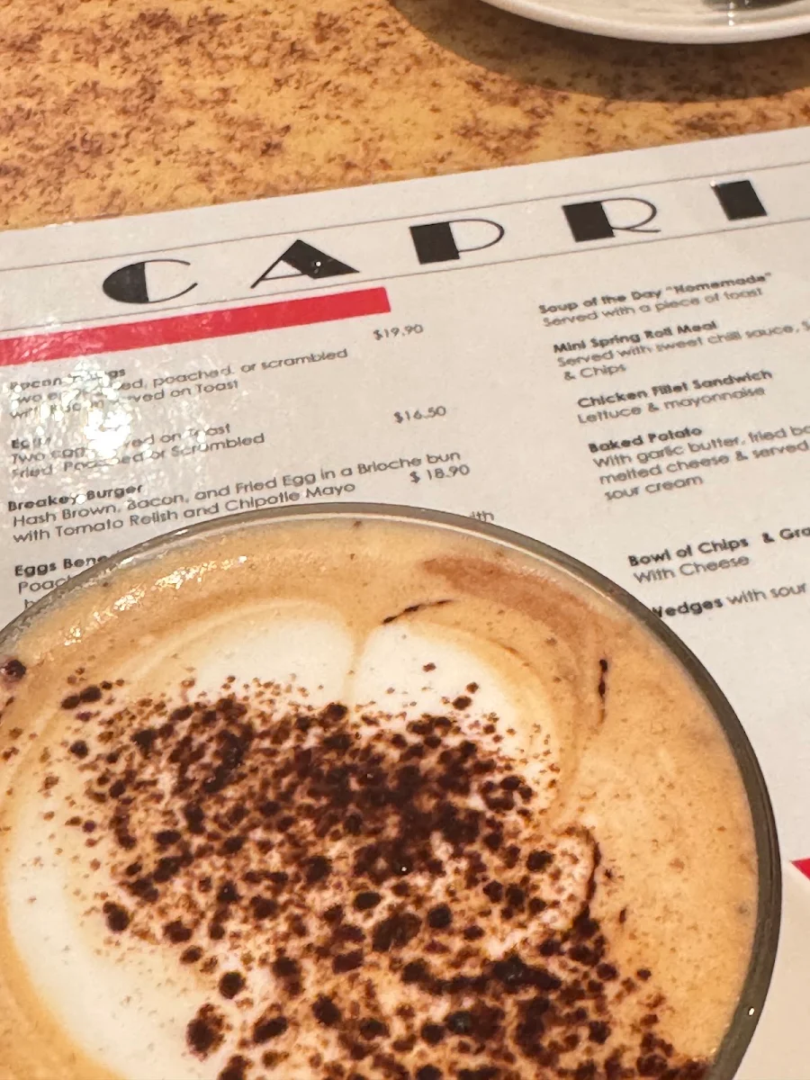Menu, Capri Cafe